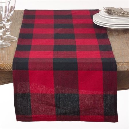 SARO LIFESTYLE SARO 9025.R16108B 16 x 108 in. Rectangle Cotton Table Runner with Buffalo Plaid Pattern - Red 9025.R16108B